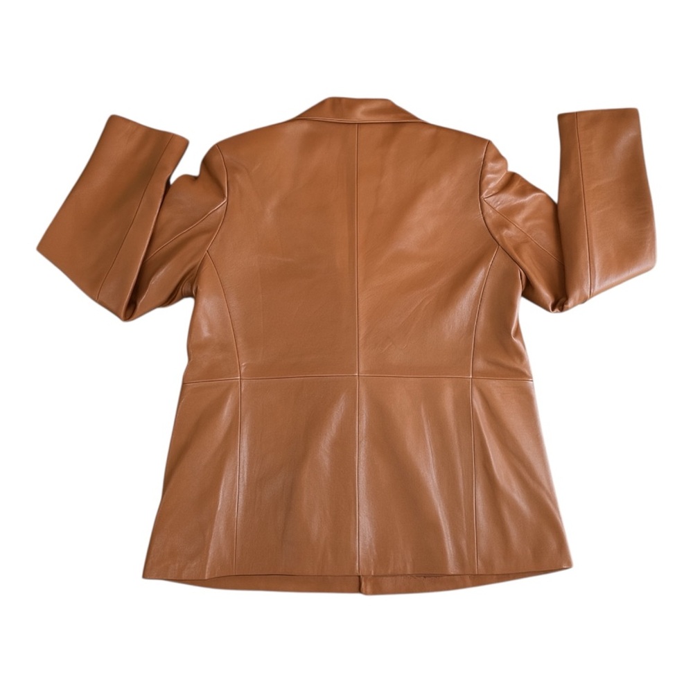 Jones New York Women’s XL Genuine Leather Blazer Cognac Brown Button Jacket - Picture 4 of 7